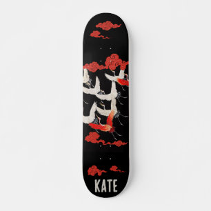 Japanese  Flying Cranes Black Skateboard