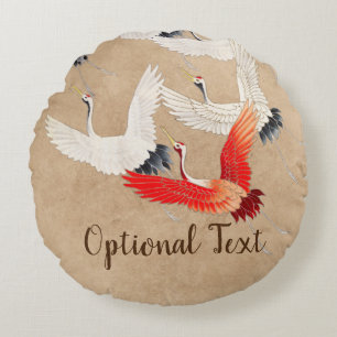 Japanese Flying Cranes Round Pillow