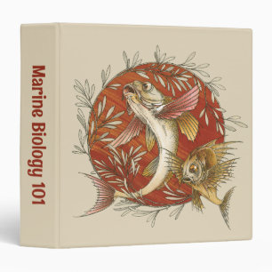 Japanese Flying Fish and Bamboo Leaves Vintage Art Binder