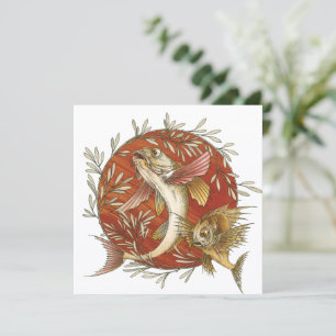 Japanese Flying Fish and Bamboo Leaves Vintage Art Invitation