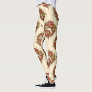 Japanese Flying Fish and Bamboo Leaves Vintage Art Leggings