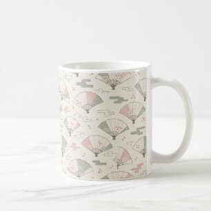 Japanese Folding Fans Soft Pastel Pattern Wrapping Coffee Mug