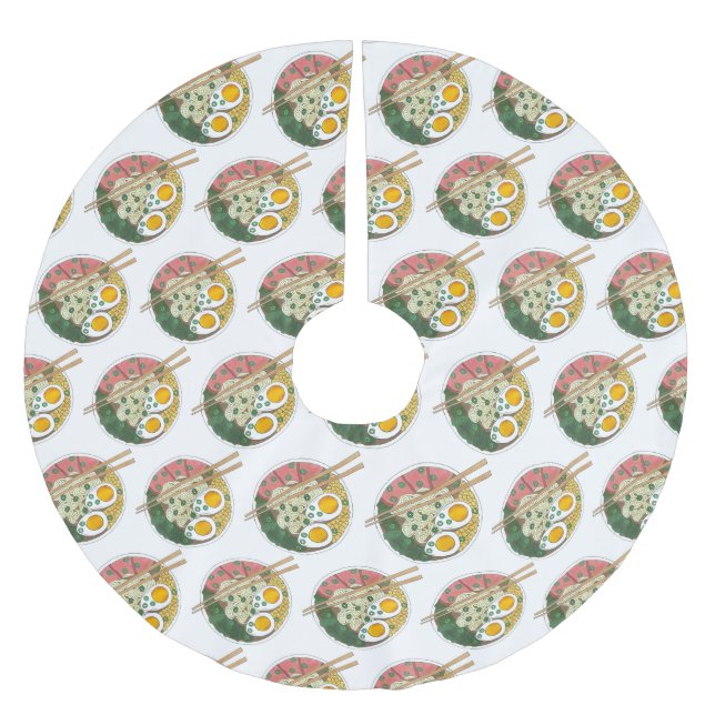 Japanese Food Pork Ramen Noodle Soup Foodie Brushed Polyester Tree Skirt (Front)