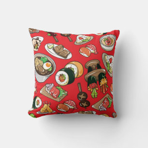 Japanese Food: Seamless Cultural Pattern Throw Pillow