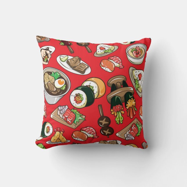 Japanese Food: Seamless Cultural Pattern Throw Pillow (Front)