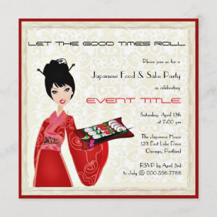 Japanese Food Sushi Party Custom Invitation