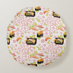 Japanese Food: Sushi Pattern 2 Round Pillow