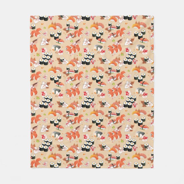 Japanese Food: Sushi Pattern 3 Fleece Blanket (Front)