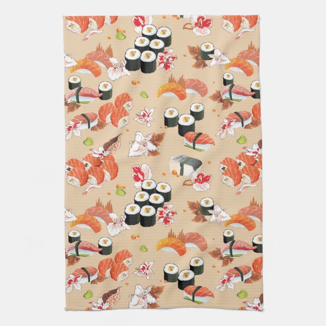 Japanese Food: Sushi Pattern 3 Kitchen Towel (Vertical)