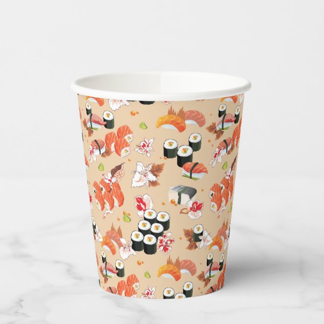 Japanese Food: Sushi Pattern 3 Paper Cups (Left)