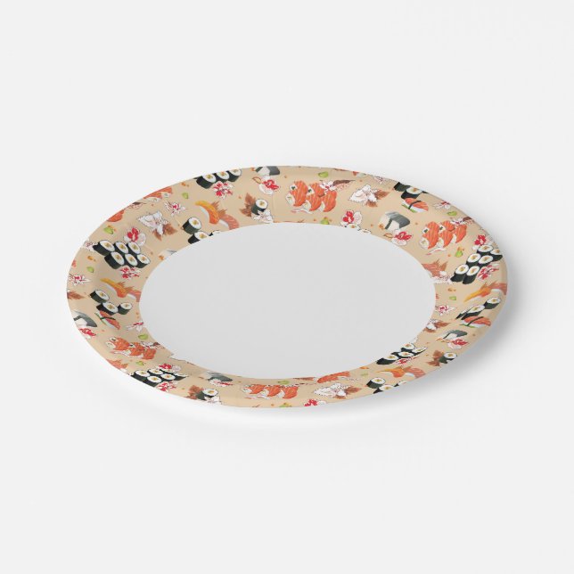 Japanese Food: Sushi Pattern 3 Paper Plate (Angled)