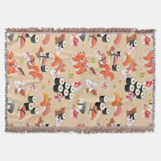 Japanese Food: Sushi Pattern 3 Throw Blanket (Front)