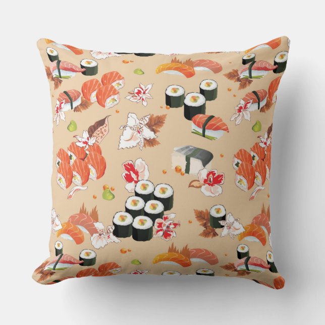Japanese Food: Sushi Pattern 3 Throw Pillow (Front)