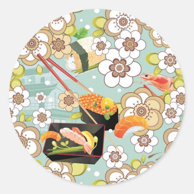Japanese Food: Sushi Pattern 4 Classic Round Sticker (Front)
