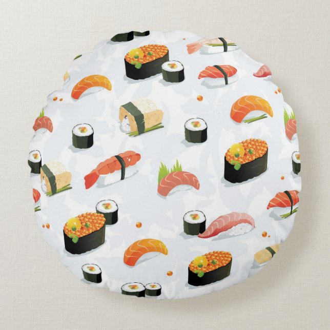 Japanese Food: Sushi Pattern Round Pillow (Front)
