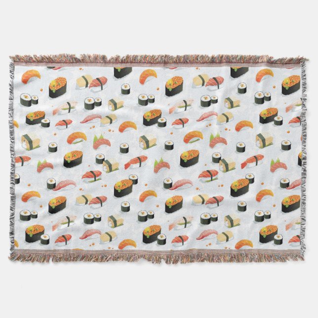 Japanese Food: Sushi Pattern Throw Blanket (Front)