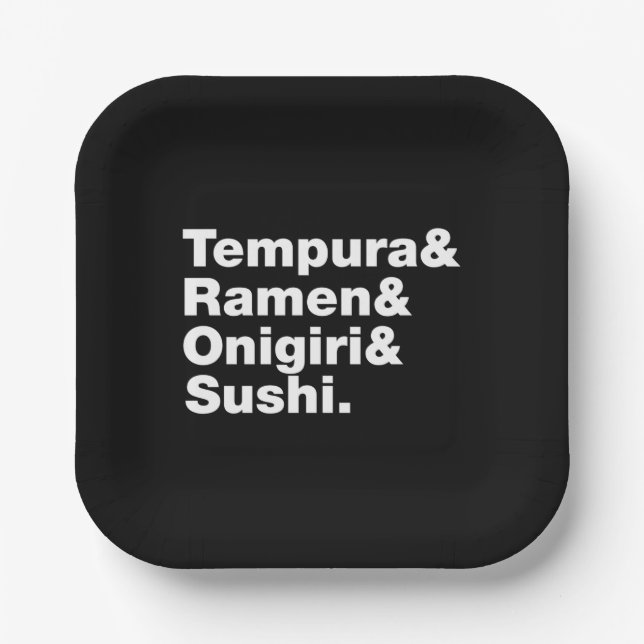 Japanese Foods Tempura & Ramen & Onigiri & Sushi.  Paper Plate (Front)