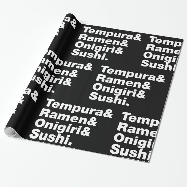 Japanese Foods Tempura & Ramen & Onigiri & Sushi.  Wrapping Paper (Unrolled)