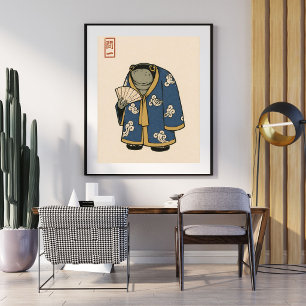 Japanese Frog Illustration   Ukiyoe Style Artwork Poster