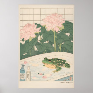 Japanese Frog Print Ukiyo-e Style Bathroom Wall