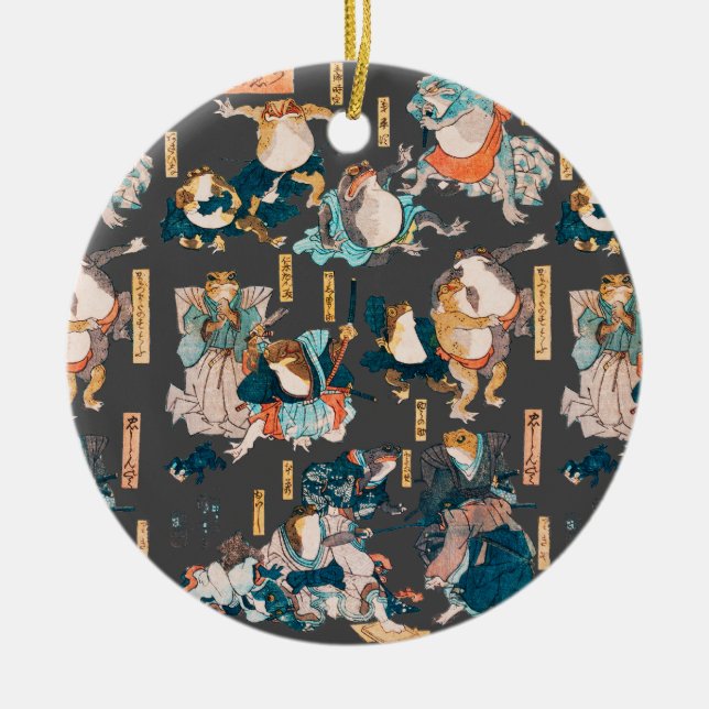 Japanese Frog ukiyo-e Froggies Ceramic Ornament (Front)