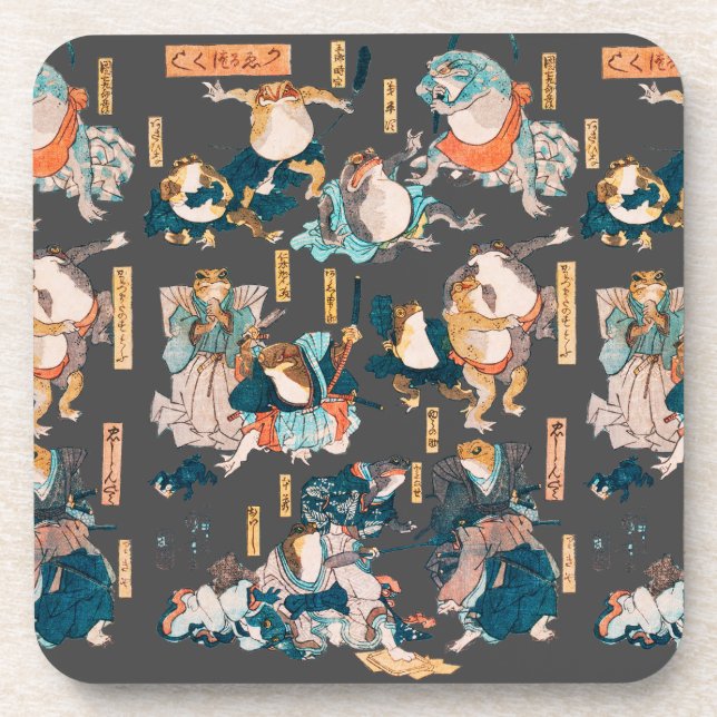 Japanese Frog ukiyo-e Froggies Coaster (Front)