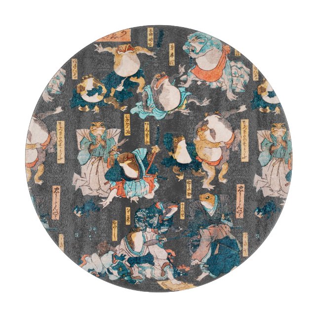 Japanese Frog ukiyo-e Froggies Cutting Board (Front)