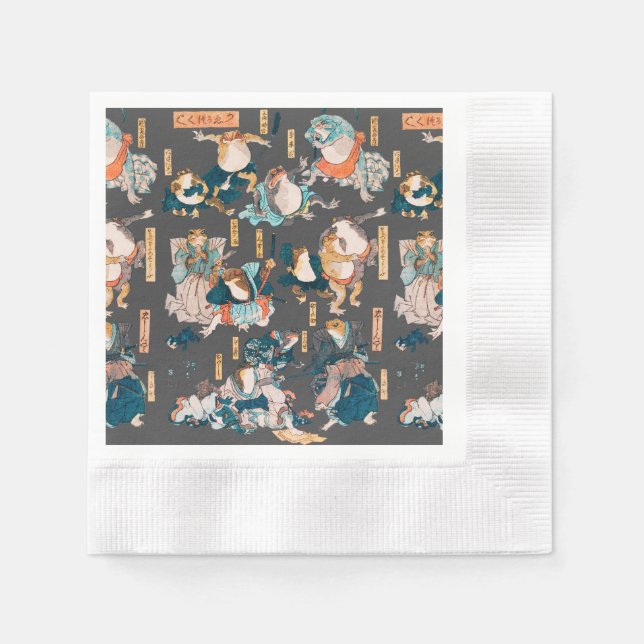 Japanese Frog ukiyo-e Froggies Napkin (Front)