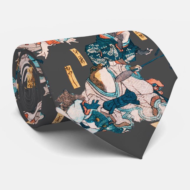 Japanese Frog ukiyo-e Froggies Tie (Rolled)
