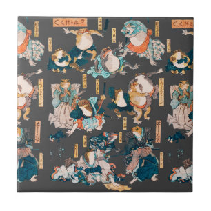 Japanese Frog ukiyo-e Froggies Tile