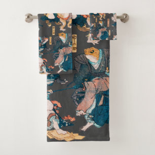 Japanese Frog Woodblock Print Kuniyoshi Ukiyo-e Bath Towel Set