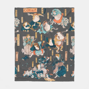 Japanese Frog Woodblock Print Kuniyoshi Ukiyo-e Fleece Blanket