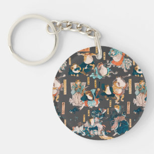 Japanese Frog Woodblock Print Kuniyoshi Ukiyo-e Keychain
