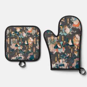 Japanese Frog Woodblock Print Kuniyoshi Ukiyo-e Oven Mitt & Pot Holder Set