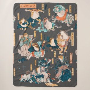 Japanese Frog Woodblock Print Kuniyoshi Ukiyo-e Sherpa Blanket
