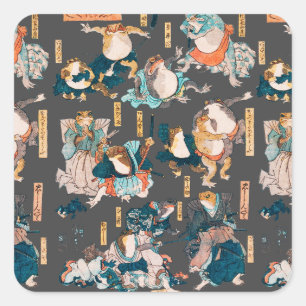 Japanese Frog Woodblock Print Kuniyoshi Ukiyo-e Square Sticker