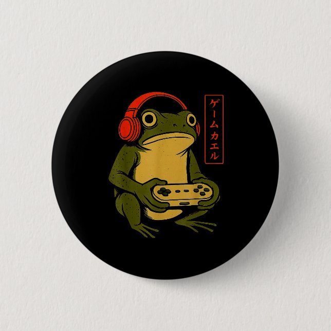 Japanese Gamer Frog Art Men Women Boys Funny Vinta 2 Inch Round Button (Front)