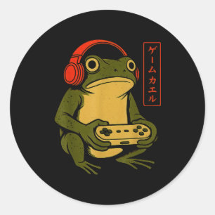 Japanese Gamer Frog Art Men Women Boys Funny Vinta Classic Round Sticker