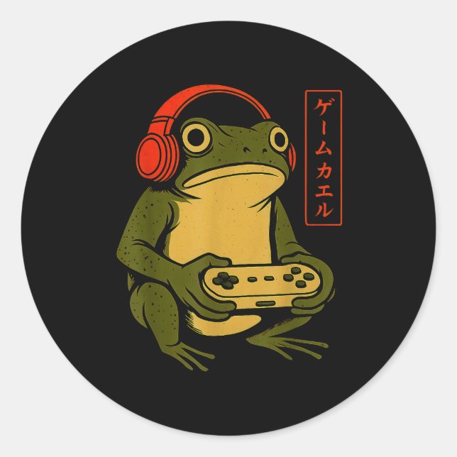 Japanese Gamer Frog Art Men Women Boys Funny Vinta Classic Round Sticker (Front)