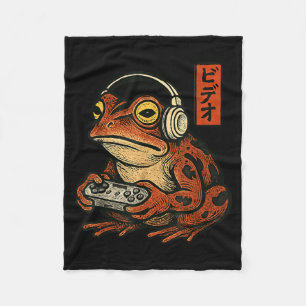 Japanese Gamer Frog Art Men Women Boys Funny Vinta Fleece Blanket