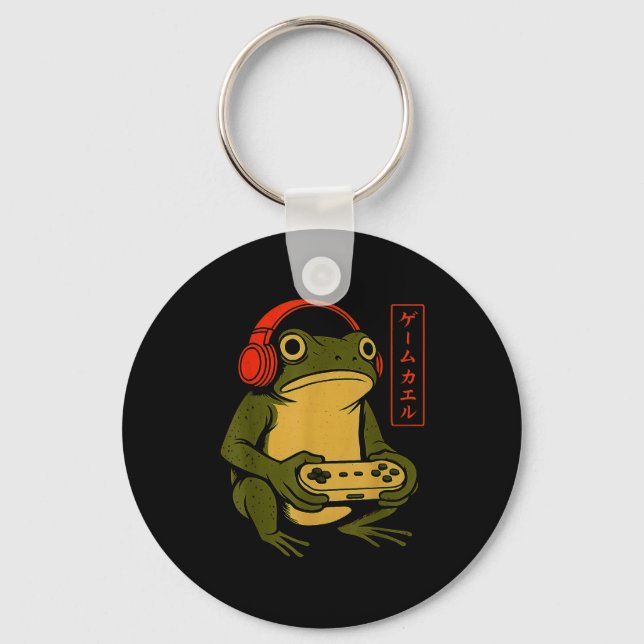 Japanese Gamer Frog Art Men Women Boys Funny Vinta Keychain (Front)