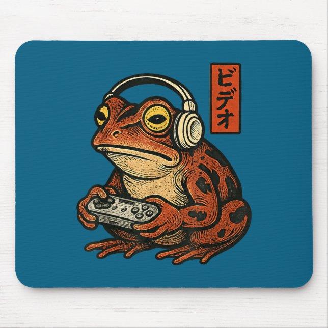 Japanese Gamer Frog Art Men Women Boys Funny Vinta Mouse Pad (Front)