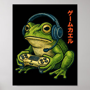 Japanese Gamer Frog Art Men Women Boys Funny Vinta Poster