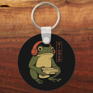 Japanese Gamer Frog Funny Vintage Gaming Keychain