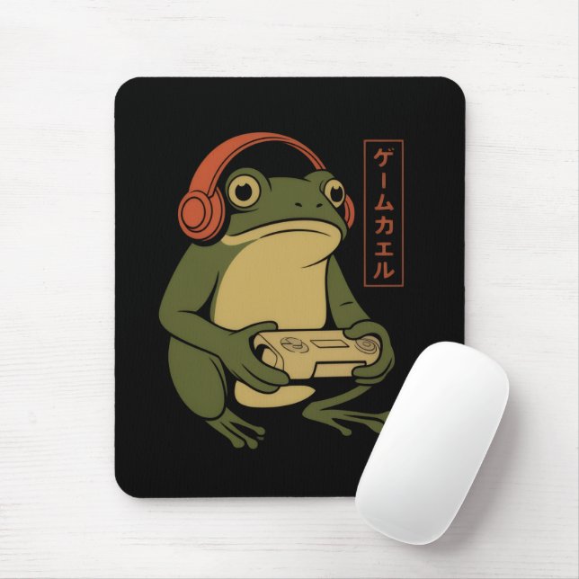 Japanese Gamer Frog Funny Vintage Gaming  Mouse Pad (With Mouse)