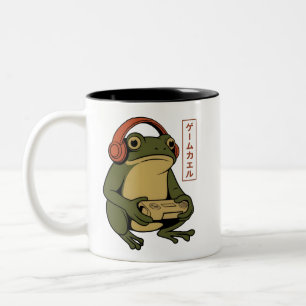 Japanese Gamer Frog Funny Vintage Gaming Two-Tone Coffee Mug