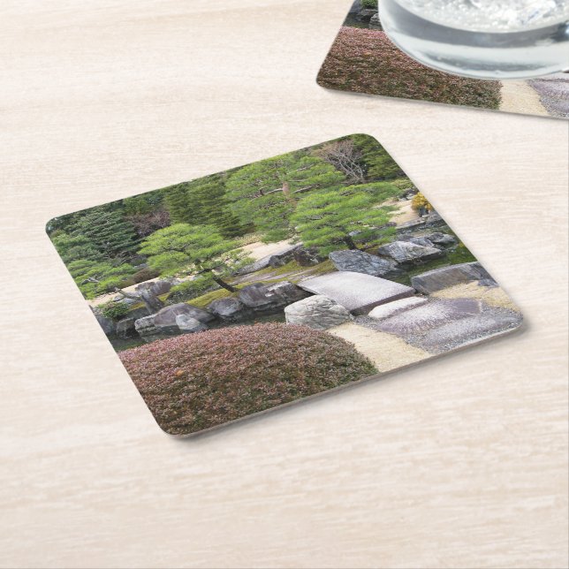 Japanese Garden 日本庭園 Square Paper Coaster (Angled)