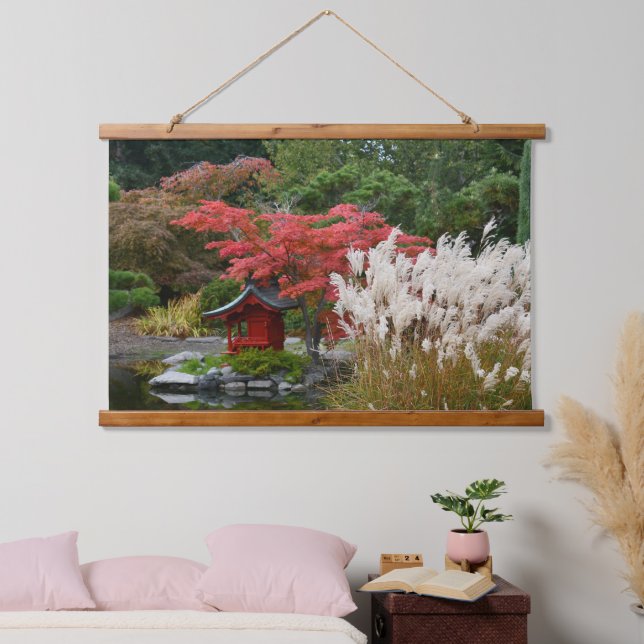 Japanese Garden Autumn Scene Landscape Hanging Tapestry (Bedroom)