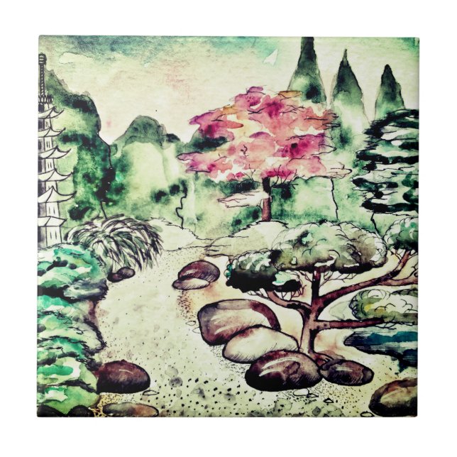 Japanese garden, beautiful drawing tile (Front)