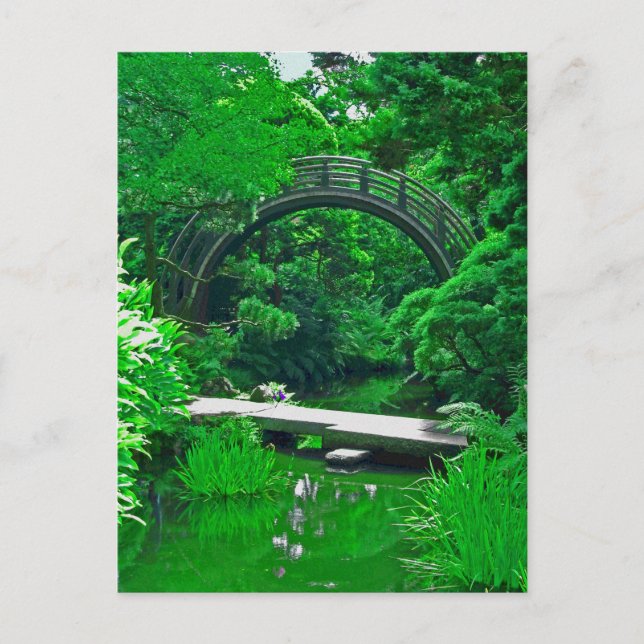 Japanese Garden Bridges photo painting postcard (Front)